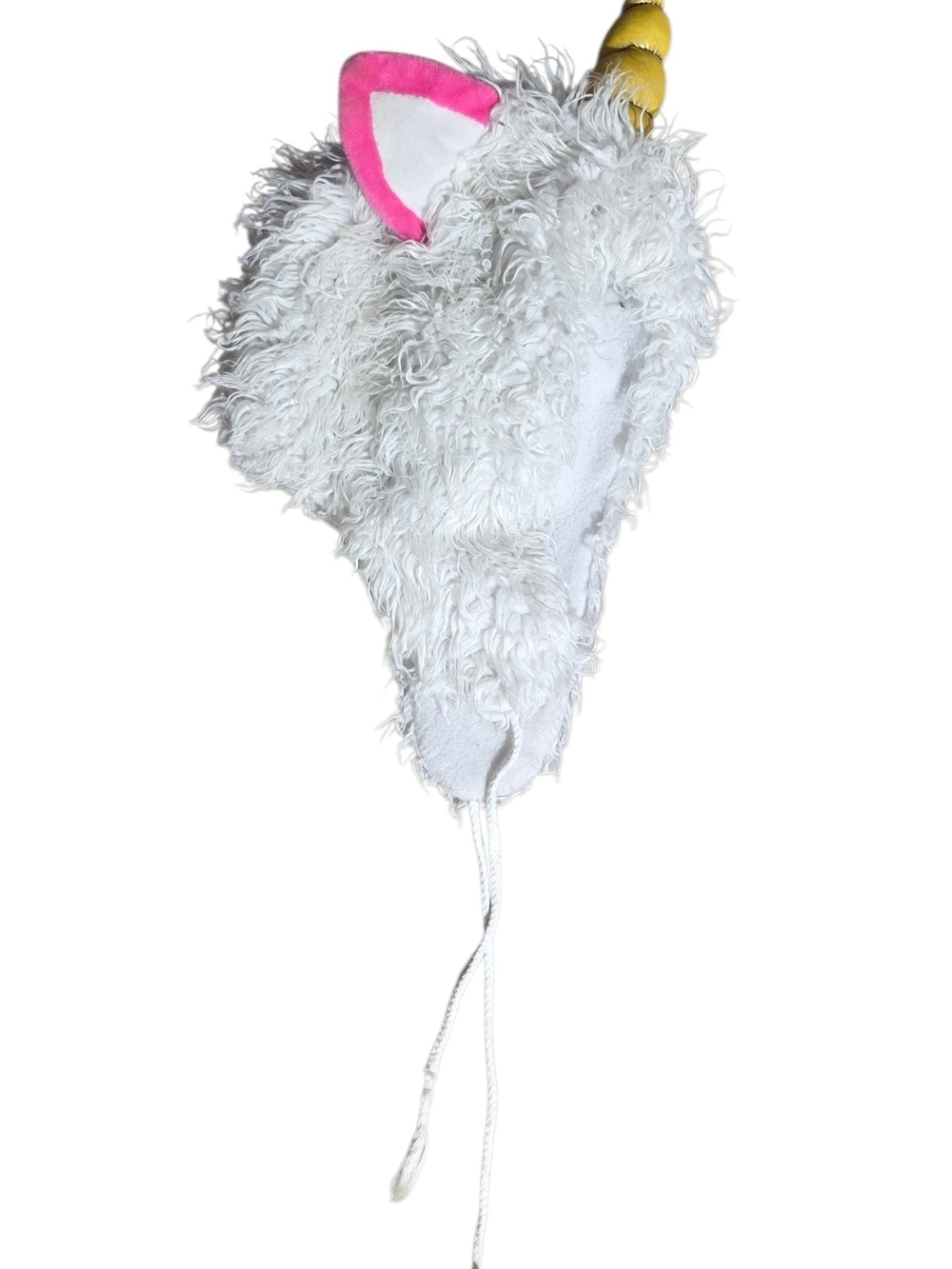 White Fuzzy Unicorn Hood with Pink Ear Accents and Gold Horn With Sleep Mask